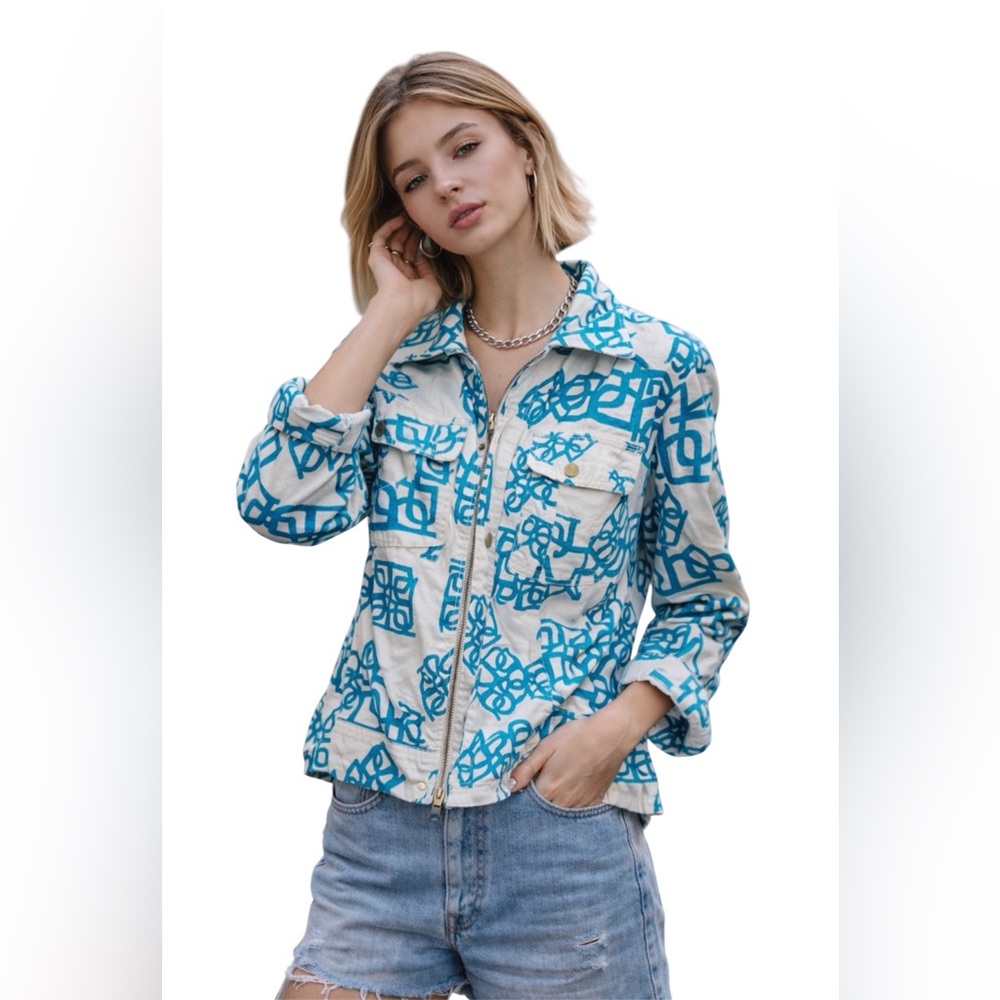 Multiples Blue and White Cotton Fabric Jacket